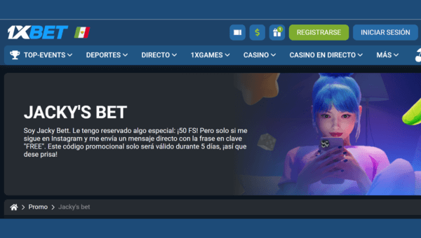 Otros bonos y promociones de 1xBet: 50 Giros Gratis con Jacky Bet