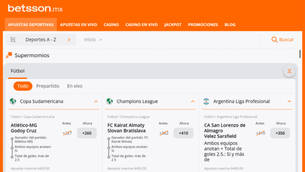 Promociones disponibles en Betsson México: Supermomios Deportivos