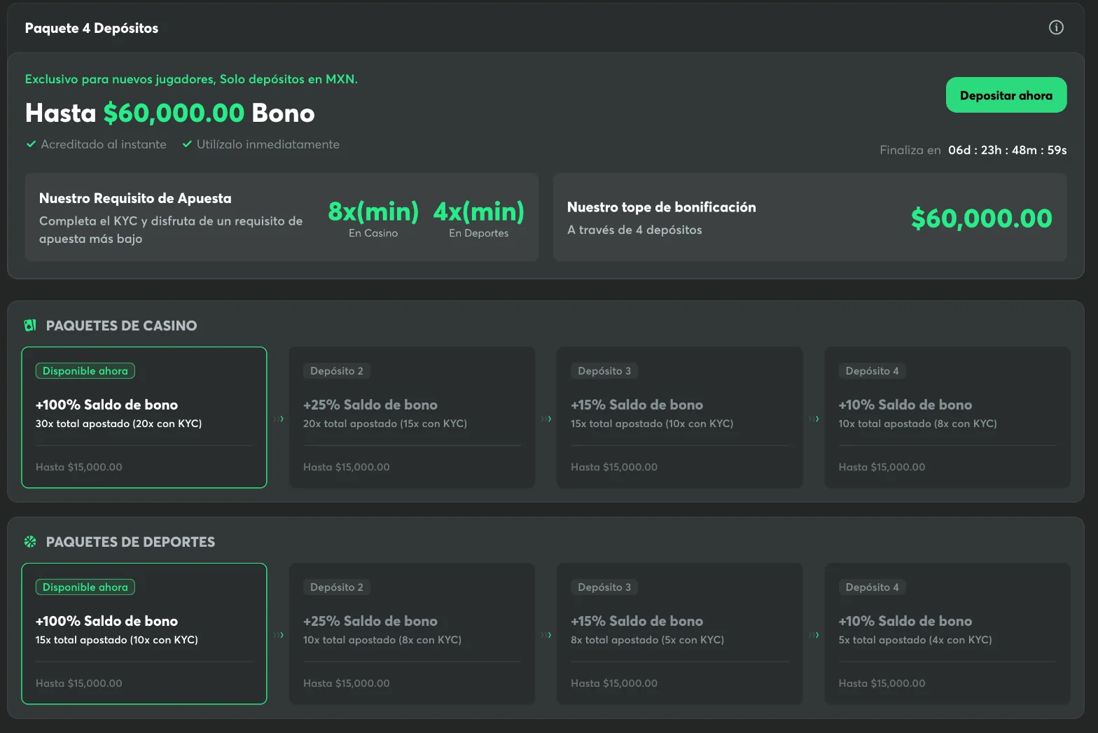 Paquete de bienvenida de BC.Game México: cuatro depósitos hasta 60.000 pesos con sus requisitos de apuesta